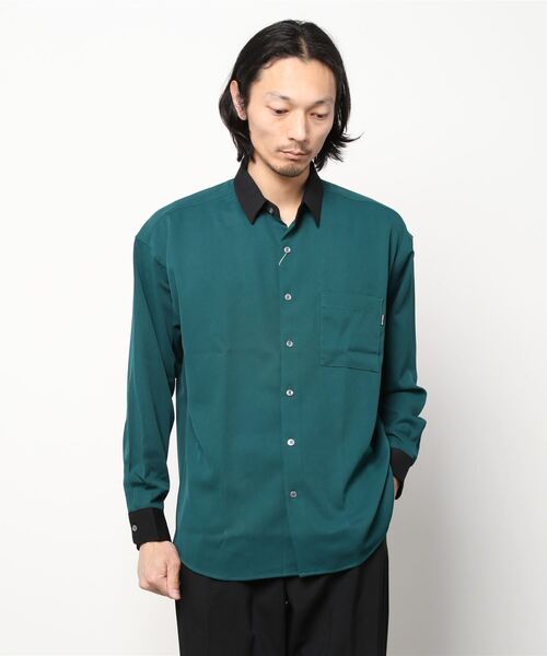 SlashDate（スラッシュデイト）の「ナチュラルストレッチクレリックシャツ/とろみシャツ/オーバーサイズシャツ（シャツ/ブラウス・メンズ・ホワイト/チャコールグレー/ブラック/ブルー/グリーン/グレイッシュベージュ・M/L）」の19枚目の写真