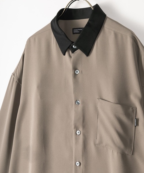 SlashDate（スラッシュデイト）の「ナチュラルストレッチクレリックシャツ/とろみシャツ/オーバーサイズシャツ（シャツ/ブラウス・メンズ・ホワイト/チャコールグレー/ブラック/ブルー/グリーン/グレイッシュベージュ・M/L）」の10枚目の写真