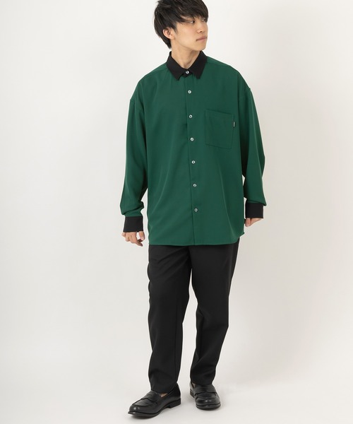 SlashDate（スラッシュデイト）の「ナチュラルストレッチクレリックシャツ/とろみシャツ/オーバーサイズシャツ（シャツ/ブラウス・メンズ・ホワイト/チャコールグレー/ブラック/ブルー/グリーン/グレイッシュベージュ・M/L）」の22枚目の写真