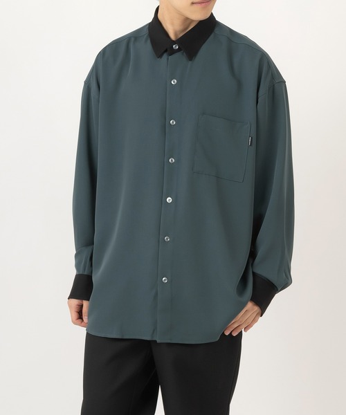 SlashDate（スラッシュデイト）の「ナチュラルストレッチクレリックシャツ/とろみシャツ/オーバーサイズシャツ（シャツ/ブラウス・メンズ・ホワイト/チャコールグレー/ブラック/ブルー/グリーン/グレイッシュベージュ・M/L）」の21枚目の写真