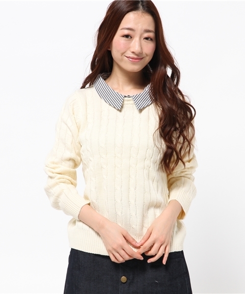 DISCOAT（ディスコート）の「【Discoat】襟付ケーブルプルオーバー（ニット/セーター・レディース・ネイビー/レッド/オフホワイト・ﾌﾘ-）」の14枚目の写真