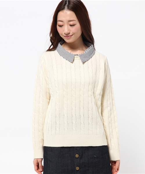 DISCOAT（ディスコート）の「【Discoat】襟付ケーブルプルオーバー（ニット/セーター・レディース・ネイビー/レッド/オフホワイト・ﾌﾘ-）」の4枚目の写真