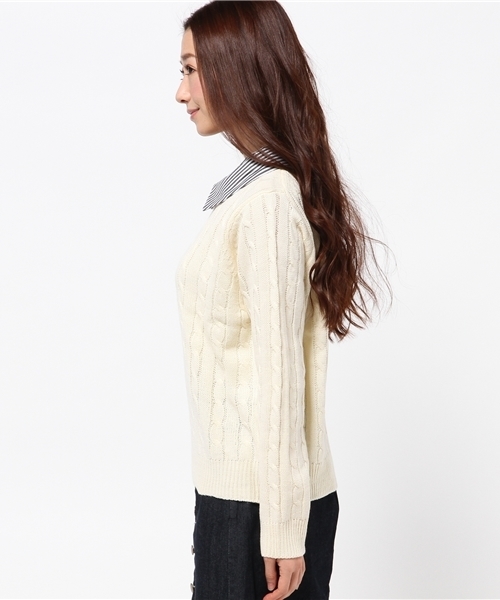 DISCOAT（ディスコート）の「【Discoat】襟付ケーブルプルオーバー（ニット/セーター・レディース・ネイビー/レッド/オフホワイト・ﾌﾘ-）」の5枚目の写真