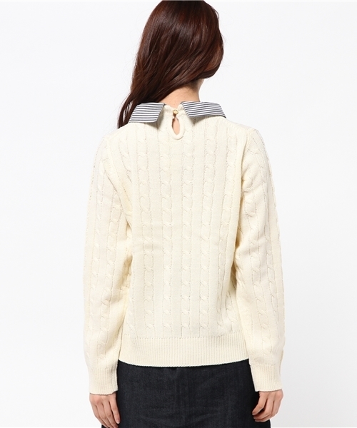 DISCOAT（ディスコート）の「【Discoat】襟付ケーブルプルオーバー（ニット/セーター・レディース・ネイビー/レッド/オフホワイト・ﾌﾘ-）」の6枚目の写真