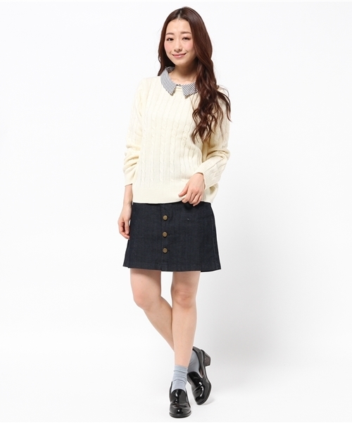 DISCOAT（ディスコート）の「【Discoat】襟付ケーブルプルオーバー（ニット/セーター・レディース・ネイビー/レッド/オフホワイト・ﾌﾘ-）」の7枚目の写真