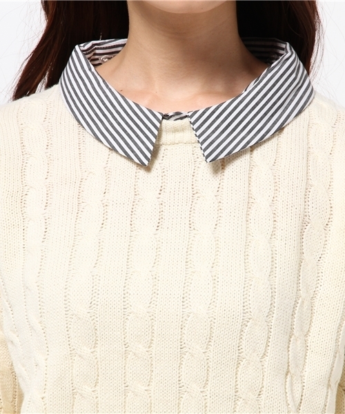 DISCOAT（ディスコート）の「【Discoat】襟付ケーブルプルオーバー（ニット/セーター・レディース・ネイビー/レッド/オフホワイト・ﾌﾘ-）」の8枚目の写真