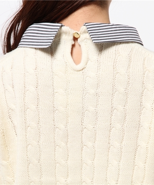 DISCOAT（ディスコート）の「【Discoat】襟付ケーブルプルオーバー（ニット/セーター・レディース・ネイビー/レッド/オフホワイト・ﾌﾘ-）」の9枚目の写真
