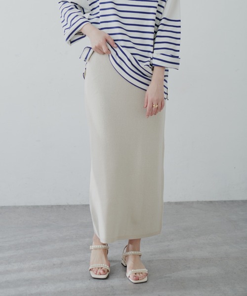 natural couture(ナチュラルクチュール)の「【セットアップ可能】シンプルニットタイトスカート(スカート・レディース・オフホワイト/スミクロ/ライトベージュ・FREE)」の14枚目の写真