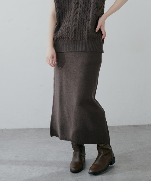 natural couture(ナチュラルクチュール)の「【セットアップ可能】シンプルニットタイトスカート(スカート・レディース・オフホワイト/スミクロ/ライトベージュ・FREE)」の9枚目の写真