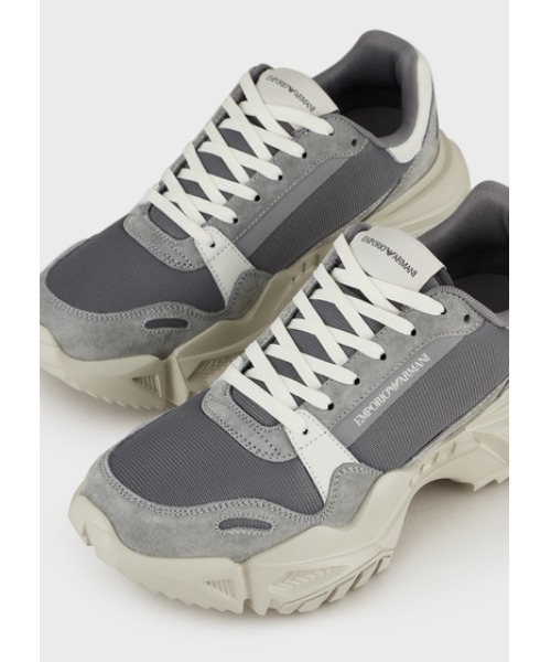 EMPORIO ARMANI（エンポリオアルマーニ）の「【エンポリオ アルマーニ】スウェード×メッシュ チャンキーソールスニーカー（スニーカー・メンズ・グレー・6/8/9/7）」の3枚目の写真