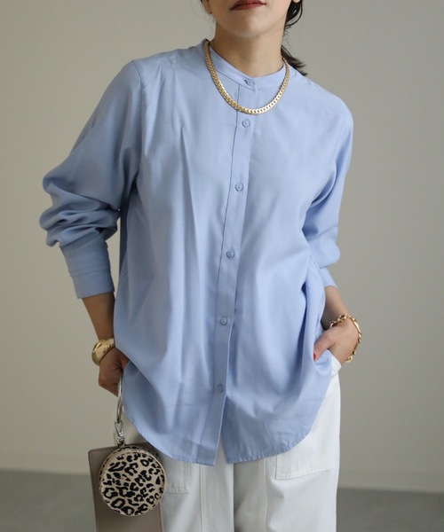 ap retro(アプレトロ)の「バンドカラーシャツ(シャツ/ブラウス・レディース・ホワイト/ブラック/ブルー・FREE)」の3枚目の写真