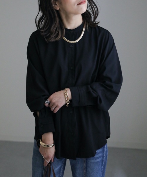 ap retro(アプレトロ)の「バンドカラーシャツ(シャツ/ブラウス・レディース・ホワイト/ブラック/ブルー・FREE)」の2枚目の写真