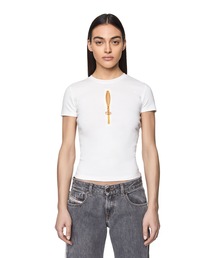 DIESEL | レディース クルーネックＴシャツ 半袖 トップス コットンリブ(Tシャツ/カットソー)