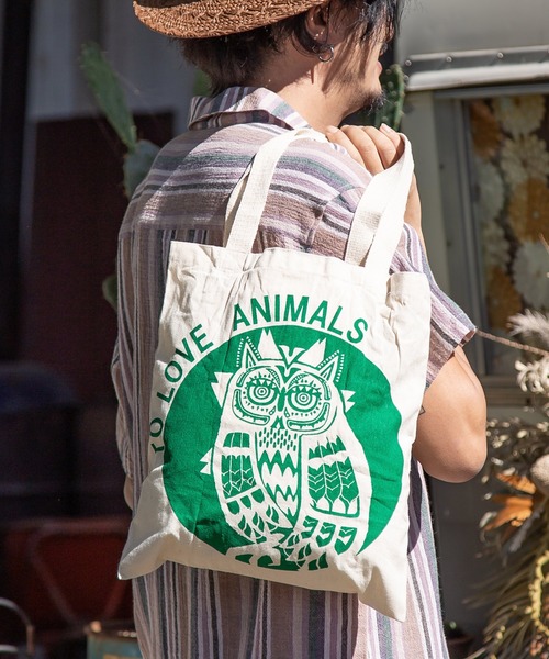 チャイハネ（チャイハネ）の「【チャイハネ】ふくろうバッグ（エコバッグ/サブバッグ・レディース・レッド/イエロー/ブルー/グリーン/ブラック・FREE）」の3枚目の写真