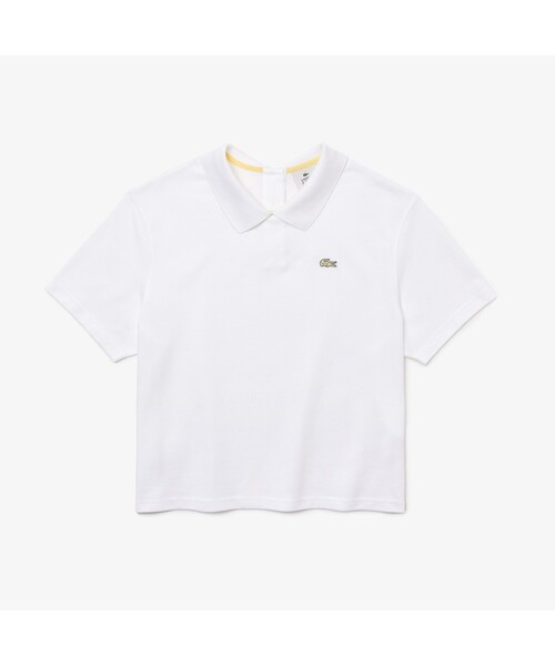LACOSTE L!VE(ラコステライブ)の「ラコステライブ バックボタンポロシャツ(ポロシャツ・レディース・ライトイエロー/ホワイト・38/36/34)」の2枚目の写真