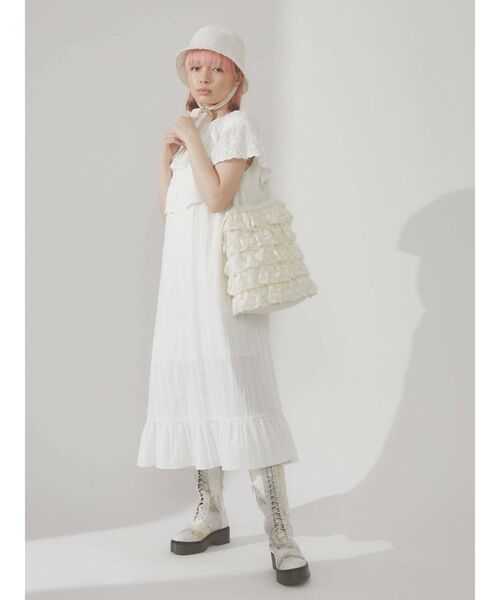 merry jenny（メリージェニー）の「コットンレースフリルワンピース（ワンピース・レディース・ブラック/オフホワイト・FREE）」の5枚目の写真