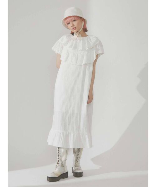 merry jenny（メリージェニー）の「コットンレースフリルワンピース（ワンピース・レディース・ブラック/オフホワイト・FREE）」の3枚目の写真