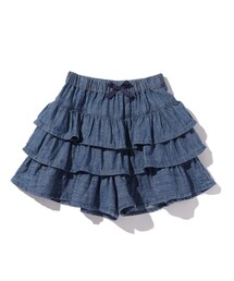 ◆【90-140cm】デニムフリルキュロットスカート