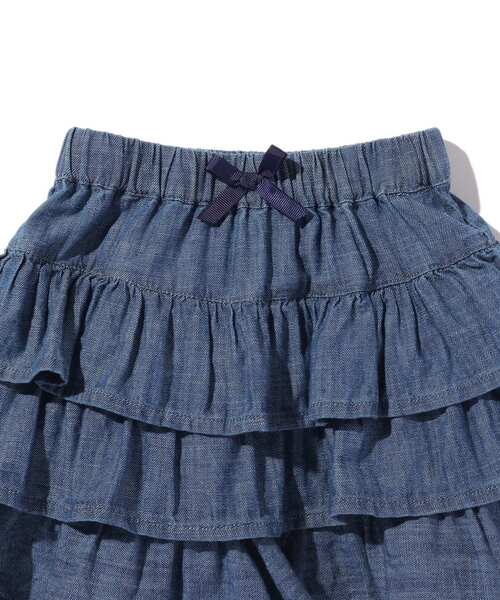 SHOO・LA・RUE(シューラルー)の「◆【90-140cm】デニムフリルキュロットスカート(デニムパンツ・キッズ・ブルー系5/ネイビー系5・09/10/11/12/13/14)」の5枚目の写真