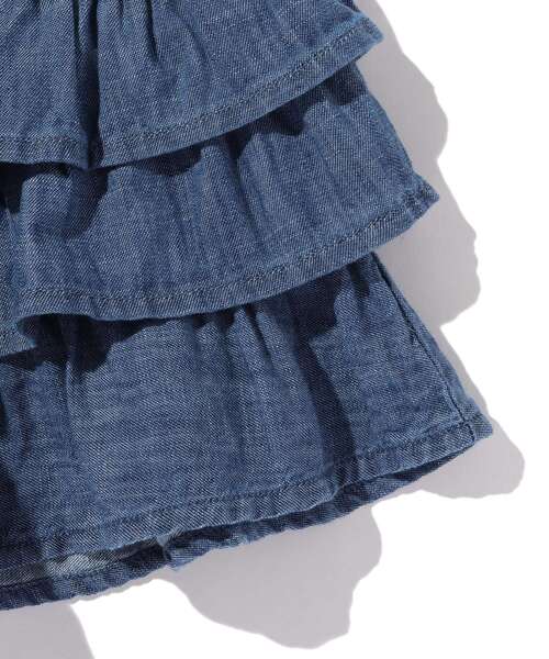 SHOO・LA・RUE(シューラルー)の「◆【90-140cm】デニムフリルキュロットスカート(デニムパンツ・キッズ・ブルー系5/ネイビー系5・09/10/11/12/13/14)」の6枚目の写真