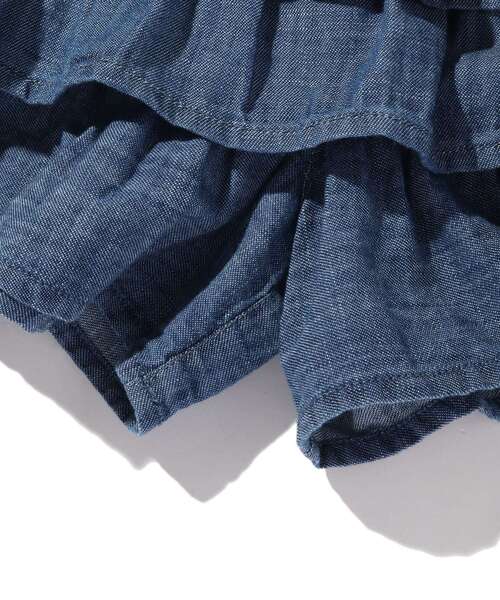 SHOO・LA・RUE(シューラルー)の「◆【90-140cm】デニムフリルキュロットスカート(デニムパンツ・キッズ・ブルー系5/ネイビー系5・09/10/11/12/13/14)」の7枚目の写真