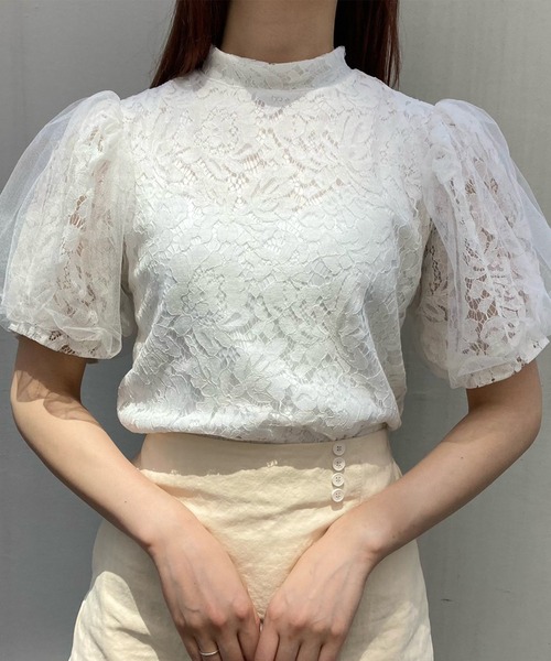 titty&Co. PETIT(ティティアンドコープティ)の「【titty&Co.PETIT】レースチュールバルーンブラウス(シャツ/ブラウス・レディース・ブラック/ホワイト・FREE)」の2枚目の写真