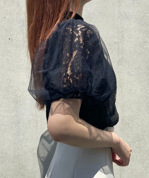 titty&Co. PETIT(ティティアンドコープティ)の「【titty&Co.PETIT】レースチュールバルーンブラウス(シャツ/ブラウス・レディース・ブラック/ホワイト・FREE)」の3枚目の写真