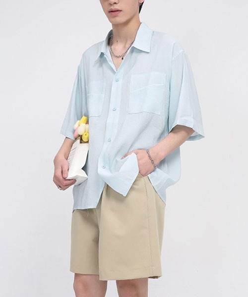 WESTBOY(ウエストボーイ)の「ルーズシルエットハーフスリーブシャツ WO22S5TP03【WB ORIGINALS】(シャツ/ブラウス・メンズ・ライトブルー/ブラック/イエロー・M/L/XL)」の5枚目の写真