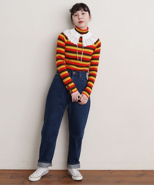 CHILD WOMAN(チャイルドウーマン)の「VICTORIA ボーダー細リブタートル(ニット/セーター・レディース・グリーン/ブラック/イエロー/レッド・FREE)」の8枚目の写真