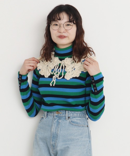 CHILD WOMAN(チャイルドウーマン)の「VICTORIA ボーダー細リブタートル(ニット/セーター・レディース・グリーン/ブラック/イエロー/レッド・FREE)」の17枚目の写真