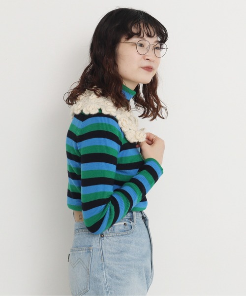 CHILD WOMAN(チャイルドウーマン)の「VICTORIA ボーダー細リブタートル(ニット/セーター・レディース・グリーン/ブラック/イエロー/レッド・FREE)」の18枚目の写真
