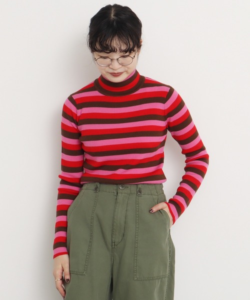 CHILD WOMAN(チャイルドウーマン)の「VICTORIA ボーダー細リブタートル(ニット/セーター・レディース・グリーン/ブラック/イエロー/レッド・FREE)」の10枚目の写真