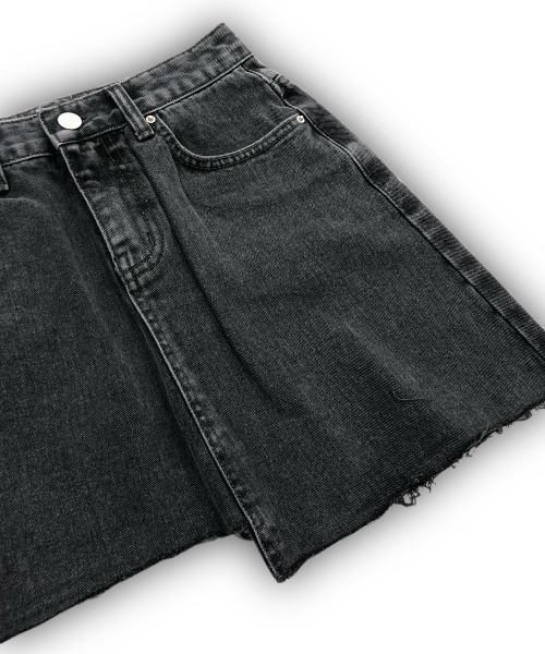 Asymmetry Denim Skirt デニム ミディスカート アシンメトリー XU(エックスユー)の「【XU/エックスユー】asymmetry denim