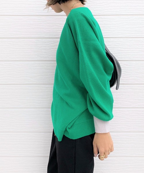 Q(キュー)の「袖先カラー横リブニット(ニット/セーター・レディース・ブラック/ブルー/アイボリー/エメラルド・MEDIUM)」の6枚目の写真