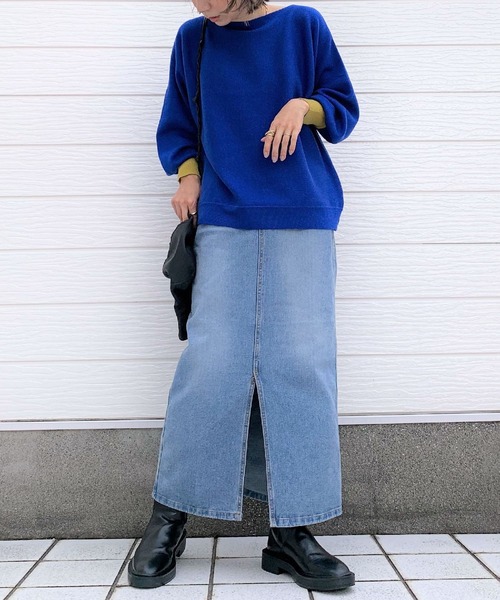 Q(キュー)の「袖先カラー横リブニット(ニット/セーター・レディース・ブラック/ブルー/アイボリー/エメラルド・MEDIUM)」の12枚目の写真