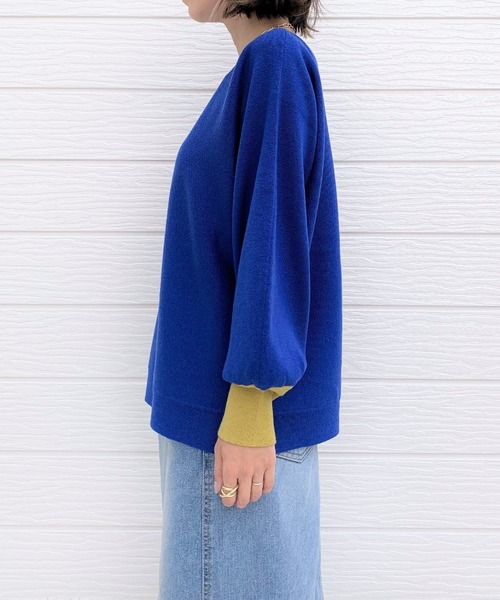 Q(キュー)の「袖先カラー横リブニット(ニット/セーター・レディース・ブラック/ブルー/アイボリー/エメラルド・MEDIUM)」の14枚目の写真