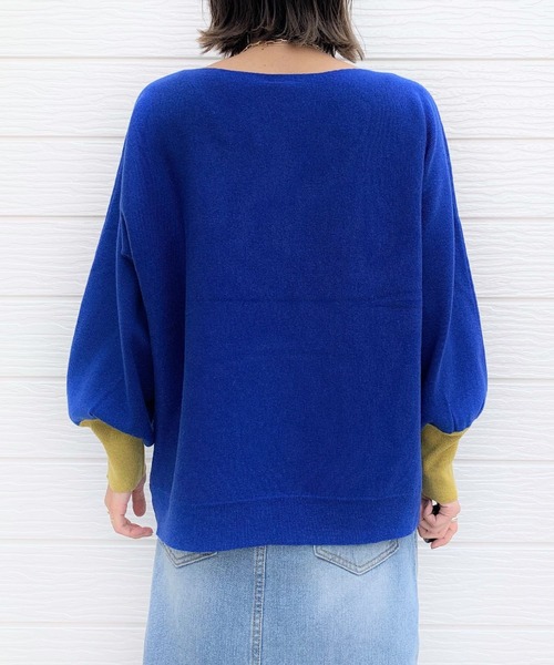 Q(キュー)の「袖先カラー横リブニット(ニット/セーター・レディース・ブラック/ブルー/アイボリー/エメラルド・MEDIUM)」の15枚目の写真