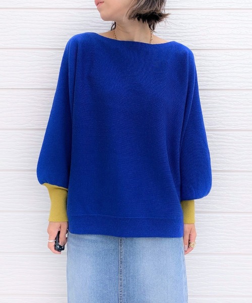 Q(キュー)の「袖先カラー横リブニット(ニット/セーター・レディース・ブラック/ブルー/アイボリー/エメラルド・MEDIUM)」の13枚目の写真