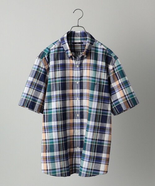 SHIPS(シップス)の「*SHIPS: ワンポイント ロゴ コットン / リネン マドラスチェック ボタンダウン ショートスリーブ シャツ(シャツ/ブラウス・メンズ・グリーン/ブルー/ライトブルー・SMALL/MEDIUM/LARGE/X-LARGE/XX-LARGE)」の2枚目の写真