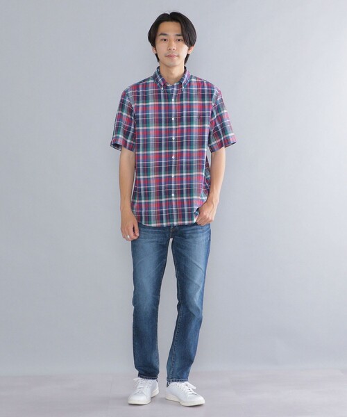 SHIPS(シップス)の「*SHIPS: ワンポイント ロゴ コットン / リネン マドラスチェック ボタンダウン ショートスリーブ シャツ(シャツ/ブラウス・メンズ・グリーン/ブルー/ライトブルー・SMALL/MEDIUM/LARGE/X-LARGE/XX-LARGE)」の5枚目の写真