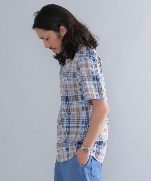 SHIPS(シップス)の「*SHIPS: ワンポイント ロゴ コットン / リネン マドラスチェック ボタンダウン ショートスリーブ シャツ(シャツ/ブラウス・メンズ・グリーン/ブルー/ライトブルー・SMALL/MEDIUM/LARGE/X-LARGE/XX-LARGE)」の14枚目の写真