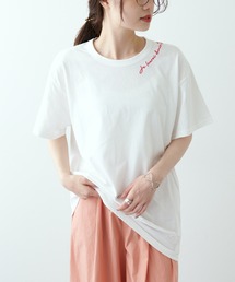 PUAL CE CIN | 【Du noir】シルケットロゴ刺繍Tシャツ(Tシャツ/カットソー)