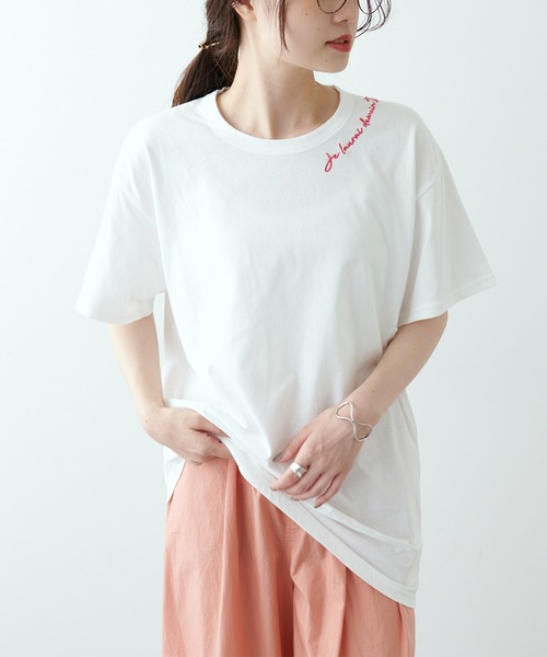 PUAL CE CIN(ピュアルセシン)の「【Du noir】シルケットロゴ刺繍Tシャツ(Tシャツ/カットソー・レディース・レッド/ホワイト/ブルー・FREE)」の2枚目の写真