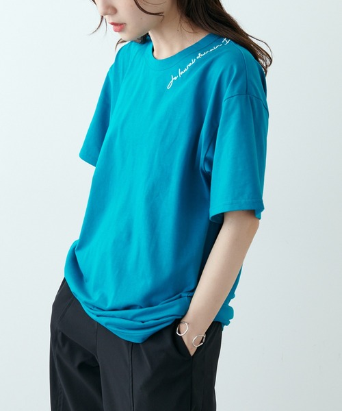 PUAL CE CIN(ピュアルセシン)の「【Du noir】シルケットロゴ刺繍Tシャツ(Tシャツ/カットソー・レディース・レッド/ホワイト/ブルー・FREE)」の3枚目の写真