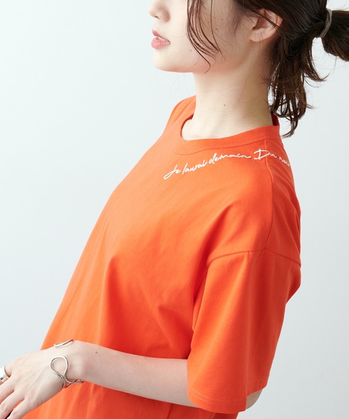 PUAL CE CIN(ピュアルセシン)の「【Du noir】シルケットロゴ刺繍Tシャツ(Tシャツ/カットソー・レディース・レッド/ホワイト/ブルー・FREE)」の4枚目の写真