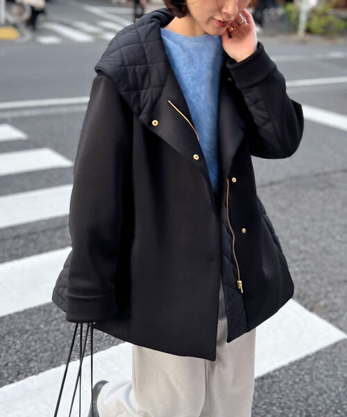 NOLLEY’S（ノーリーズ）の「◇【WEB限定】ダンボール×キルティング フードブルゾン（ブルゾン・レディース・ブラック/チャコールグレー/ベージュ・FREE）」の2枚目の写真