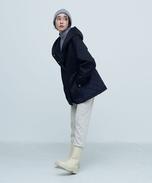 NOLLEY’S（ノーリーズ）の「◇【WEB限定】ダンボール×キルティング フードブルゾン（ブルゾン・レディース・ブラック/チャコールグレー/ベージュ・FREE）」の6枚目の写真