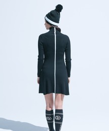 美品 CPG GOLF ハイネック フレア リブニット ワンピース ホワイト 2 美品 CPG GOLF ハイネック フレア リブニット ワンピース
