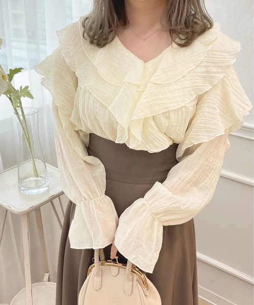 apres jour(アプレジュール)の「シアーラッフルブラウス【ZOZOTOWN限定アイテム】(シャツ/ブラウス・レディース・ピンク/ブラック/アイボリー/オフホワイト・X-LARGE/フリー)」の15枚目の写真
