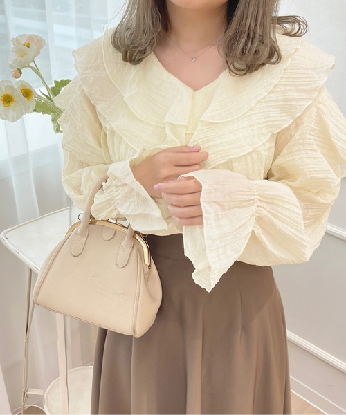 apres jour(アプレジュール)の「シアーラッフルブラウス【ZOZOTOWN限定アイテム】(シャツ/ブラウス・レディース・ピンク/ブラック/アイボリー/オフホワイト・X-LARGE/フリー)」の14枚目の写真